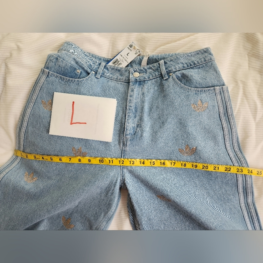 Adidas Rhinestone denim pants Glittery Logo Rhinestones Clear Blue. PANTS ONLY!! - Picture 7 of 16